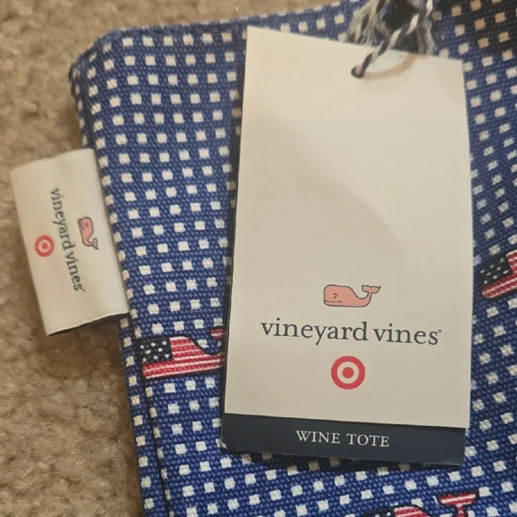 Vineyard Vines Navy and Coral Whale Tote - Picture 2 of 3